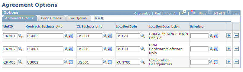 Agreement Options page