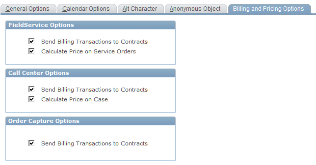 Billing and Pricing Options page