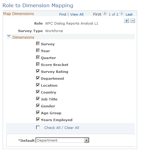 Role to Dimension Mapping page