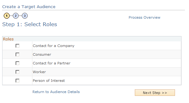 Create a Target Audience Step 1: Select Roles page