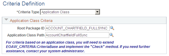 Criteria Definition page showing criteria type Application Class