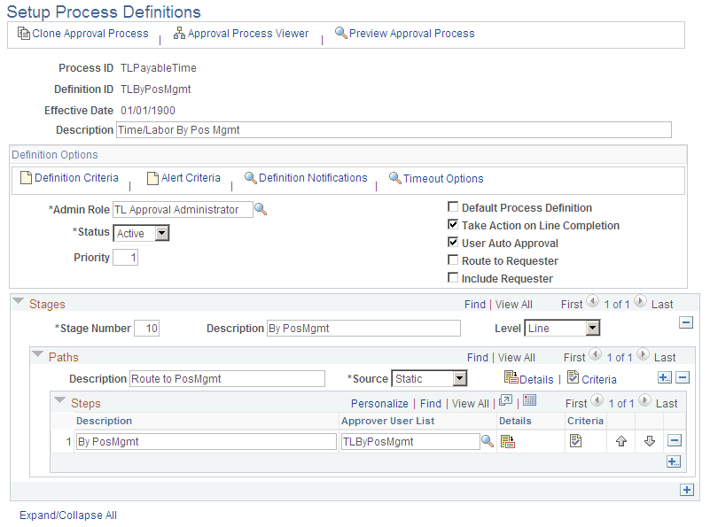 Setup Process Definitions page