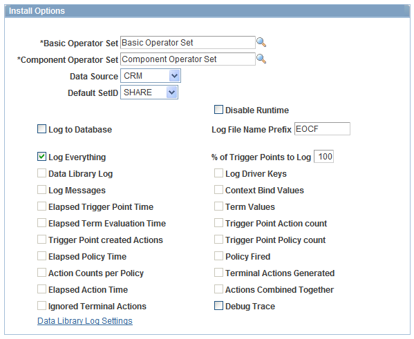 Install Options page