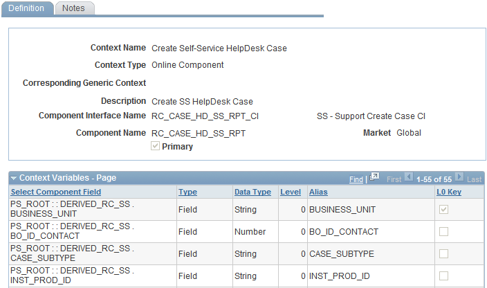 Manage Context Object - Definition page (1 of 2)