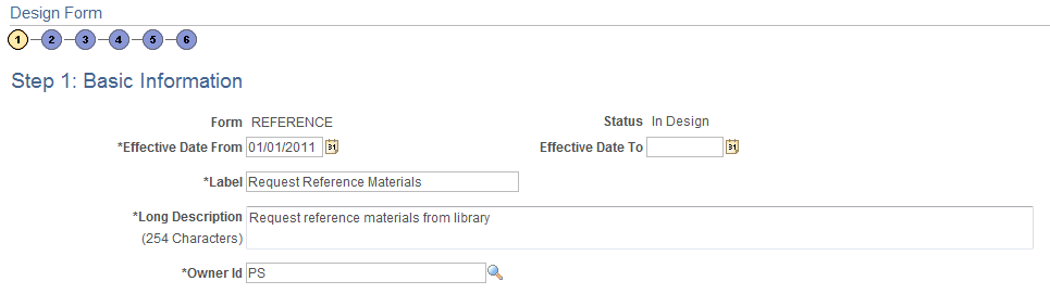 Design Form - Step 1: Basic Information page