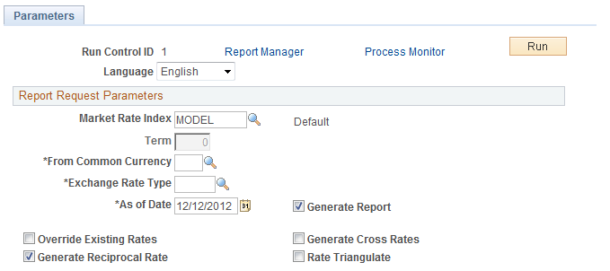 Cross/Reciprocal Rate - Parameters page