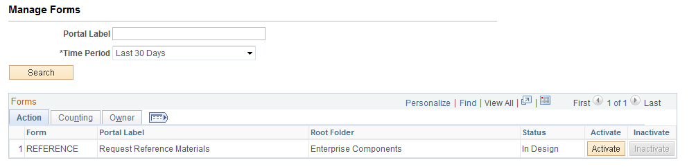 Manage Forms page