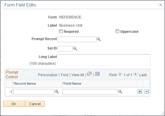 Form Field Edits page example for a prompt field