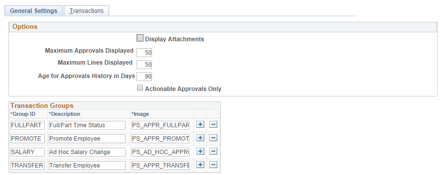 Mobile Approval Options General tab.