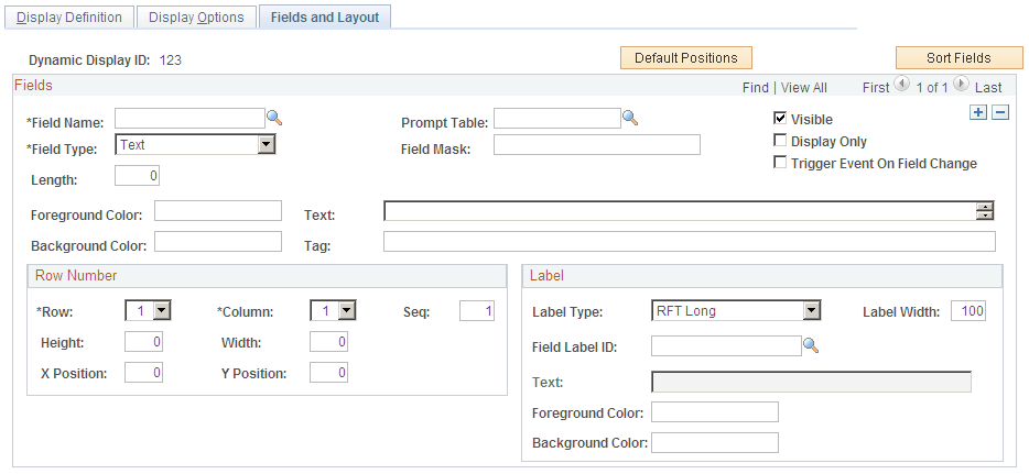 Dynamic Displays - Fields and Layout page