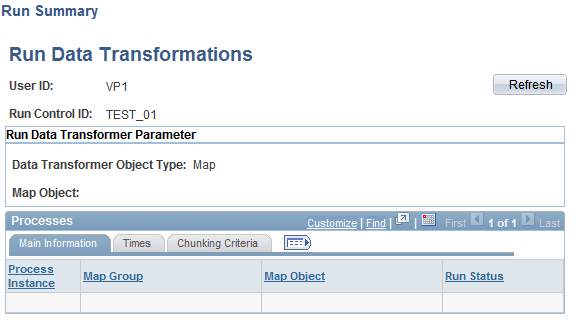 Run Data Transformations - Run Summary page