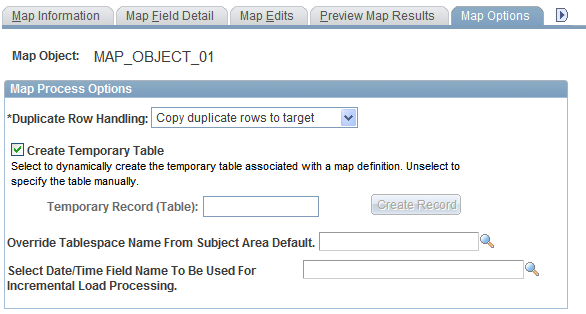 Map Options page