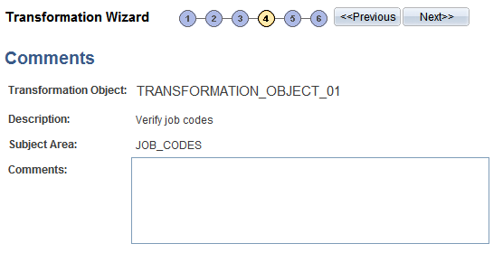 Transformation Wizard - Comments page