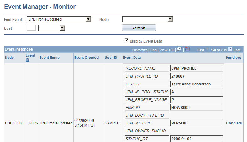 Event Manager - Monitor page