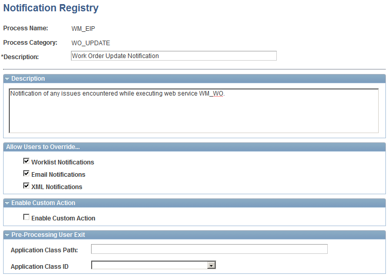 Notification Registry page