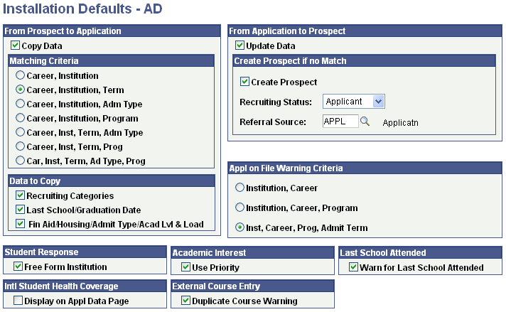 Installation Defaults - AD page
