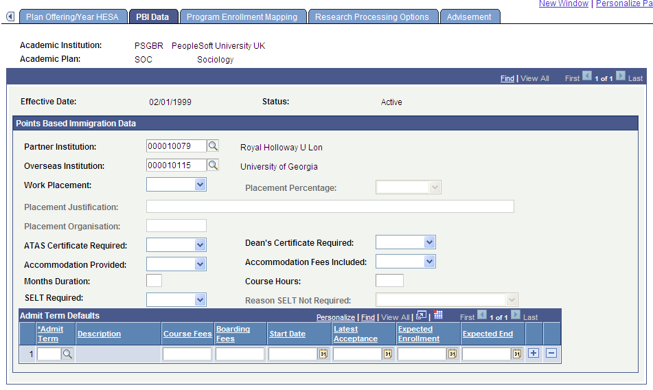 Academic Plan PBI (Points Based Immigration) Data page