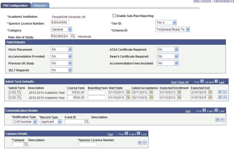 PBI (Points Based Immigration) Configuration page