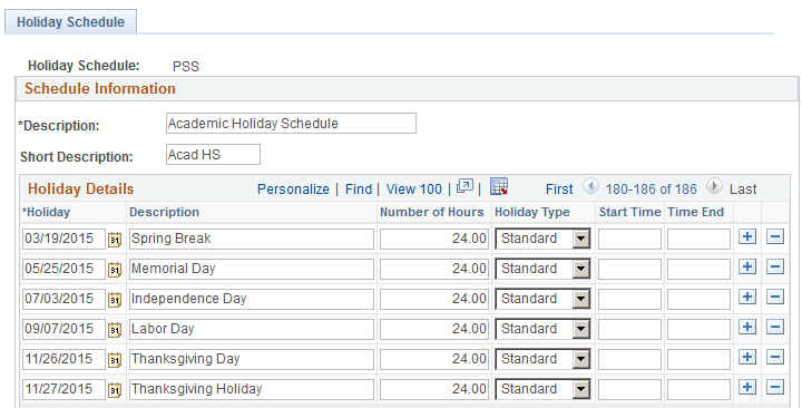 Holiday Schedule page