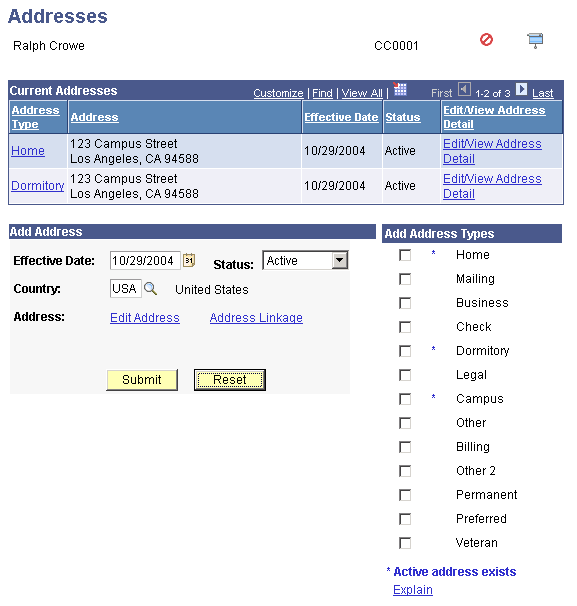 Addresses page