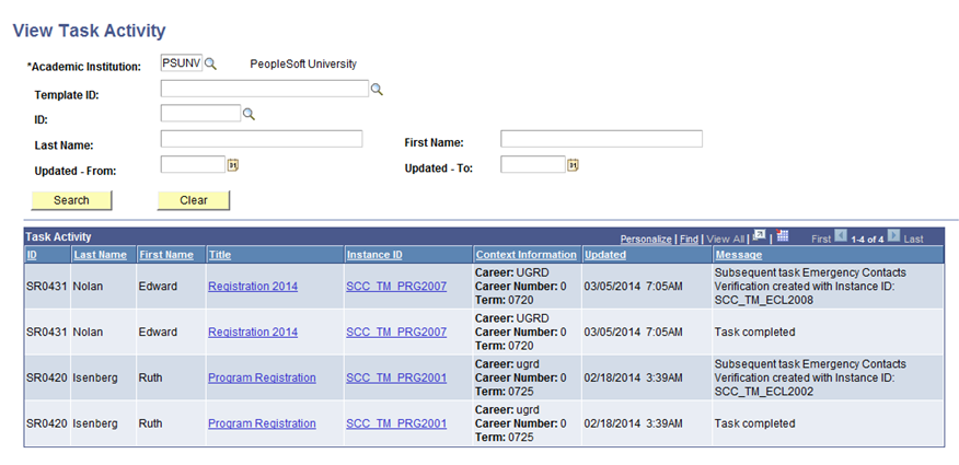 View Task Activity page