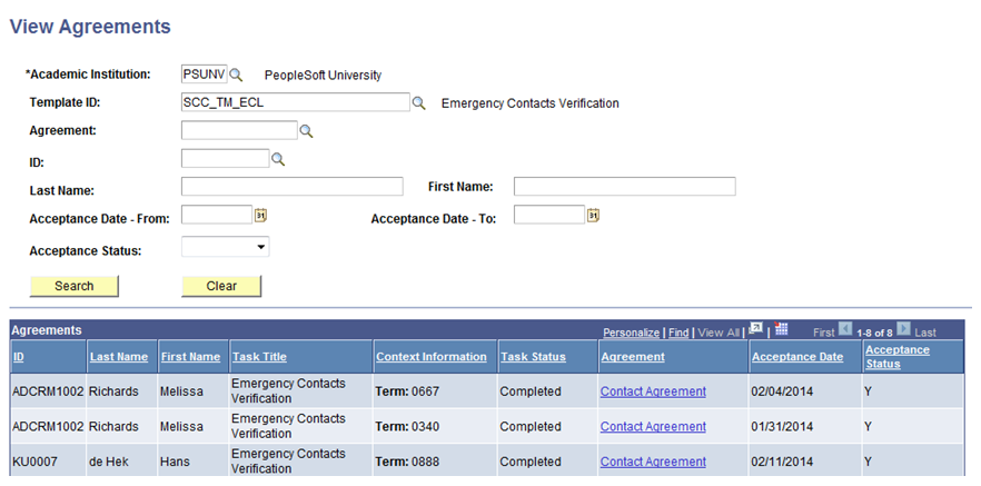 View Agreements page