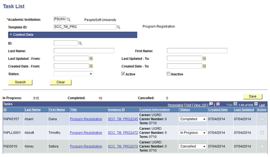 Task List page