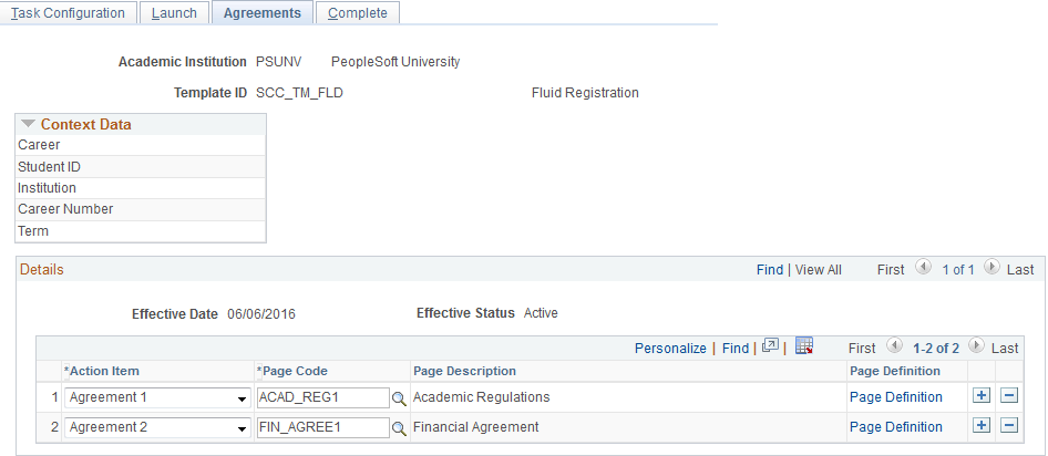 Agreements page