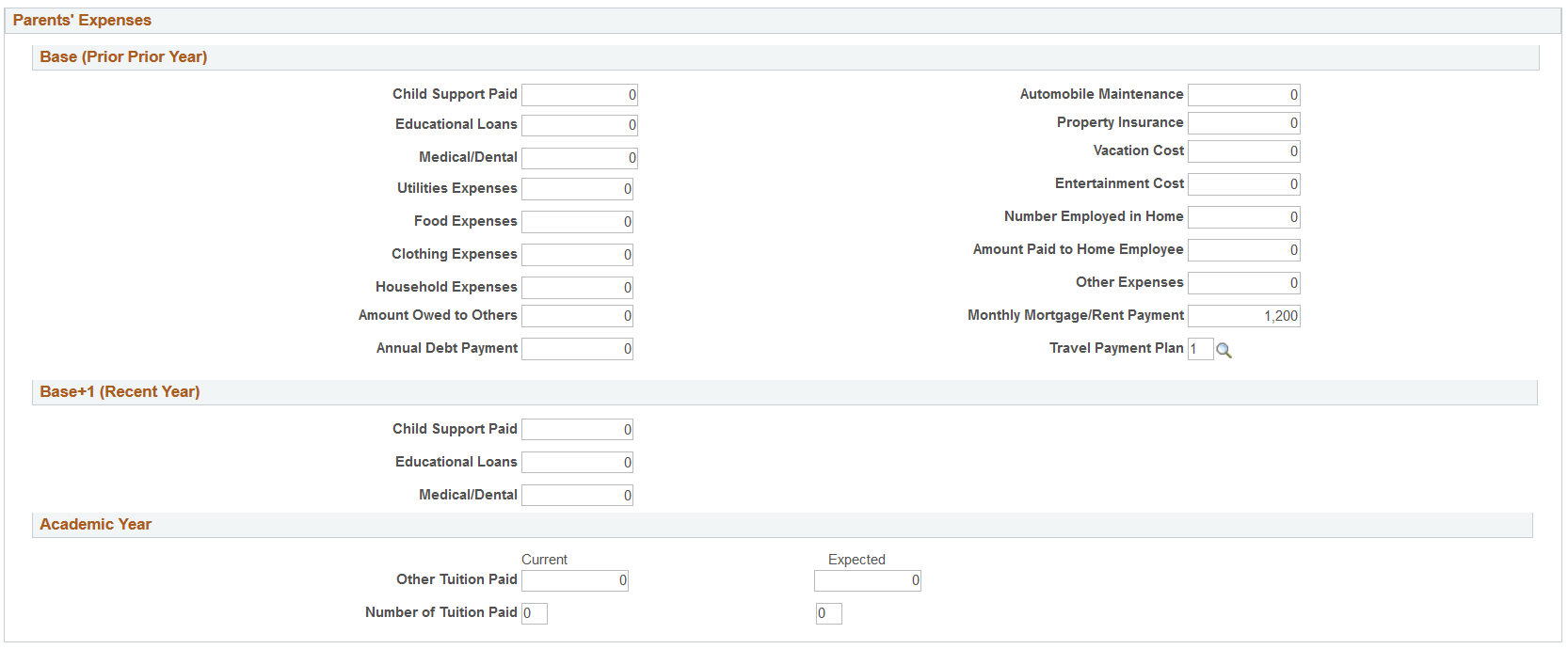 Maintain Institutional Application, Parent Data tab (page 4 of 5)