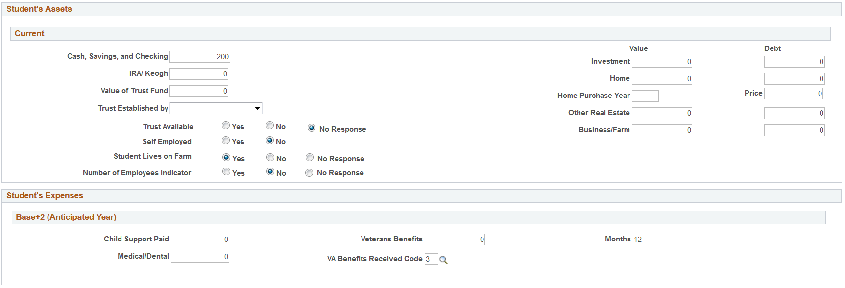Maintain Institutional Application, Student Data tab (page 3 of 3)