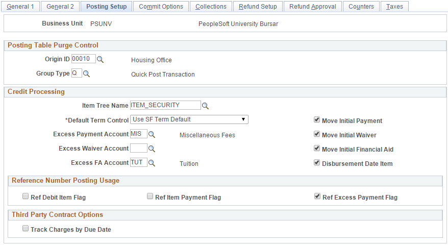 Posting Setup page