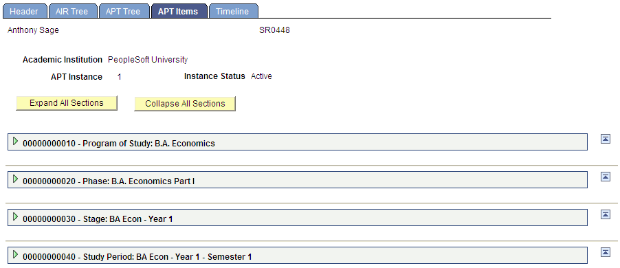APT (Academic Progress Tracker) Items page (1 of 3)