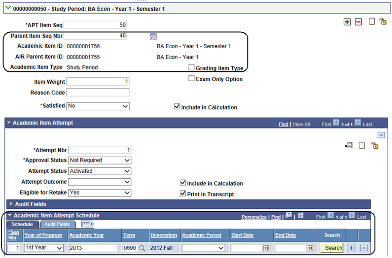 APT (Academic Progress Tracker) Items page: Equates to Term example