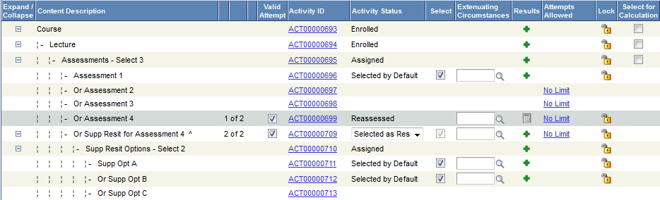 Example of a supplemental resit activity
