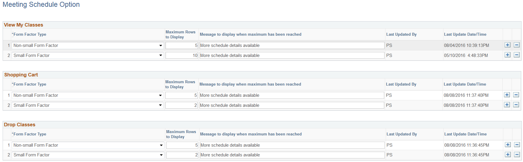 Meeting Schedule Option page