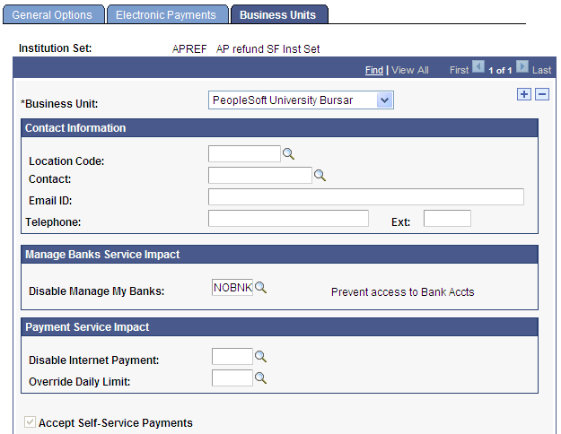 Business Units page (1 of 2)