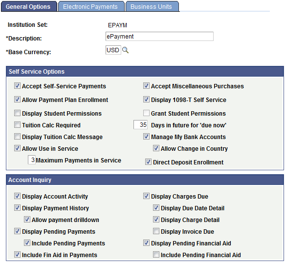 General Options page (1 of 2)