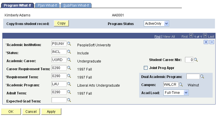 Program What-If page