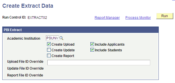 Create Extract Data page