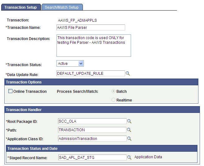 Example of a CTM transaction definition for bulk load (1 of 2)