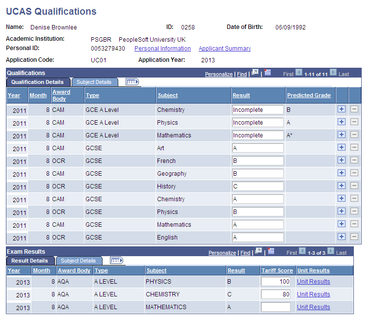UCAS (Universities and Colleges Admissions Service) Qualifications page