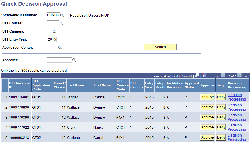 UTT (Universities and Colleges Admissions Service Teacher Training) Quick Decision Approval page
