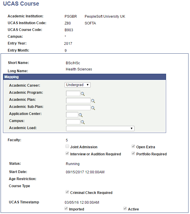 UCAS (Universities and Colleges Admissions Service) Course page