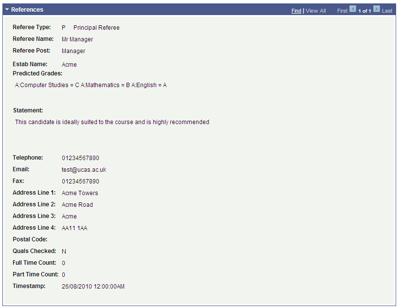 UCAS (Universities and Colleges Admissions Service) Application Notes page (3 of 4)