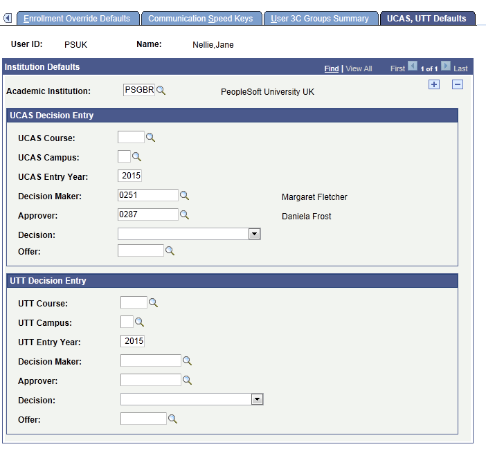 UCAS (Universities and Colleges Admissions Service), UTT (Universities and Colleges Admissions Service Teacher Training) Defaults page