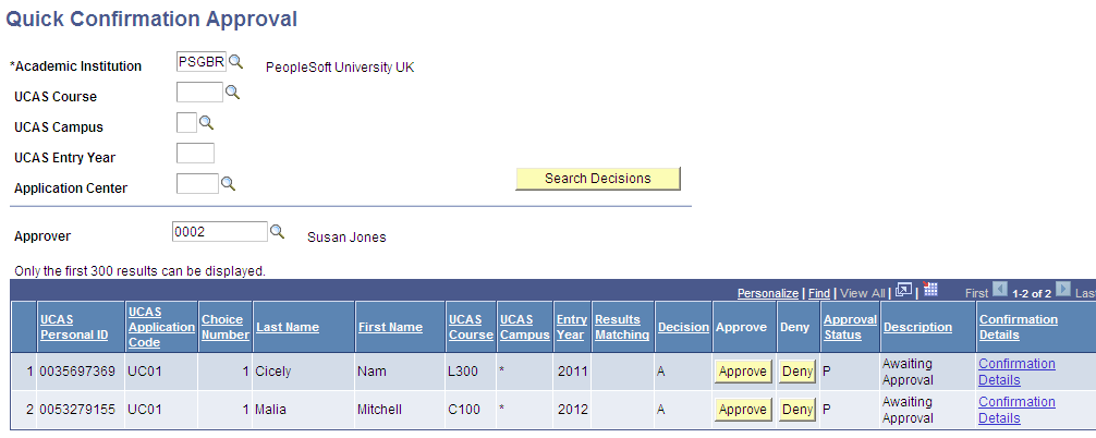 UCAS (Universities and Colleges Admissions Service) Quick Confirmation Approval page