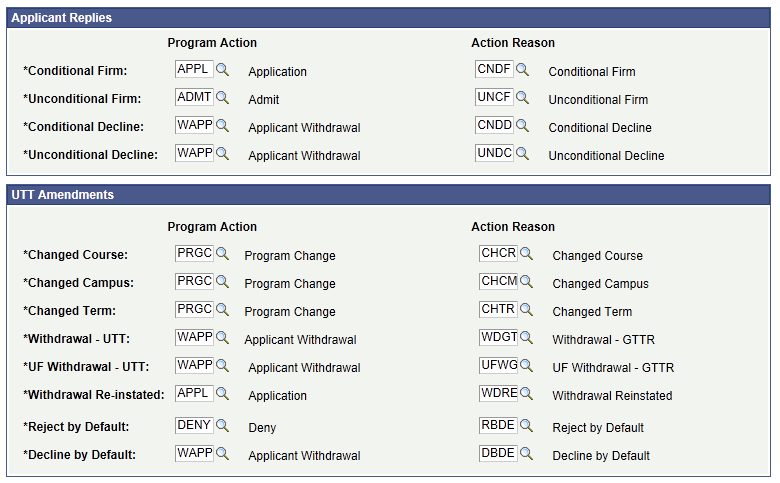 UTT (Universities and Colleges Admissions Service Teacher Training) Program Actions page (2 of 2)