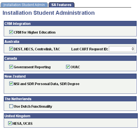 SA (student administration) Features page