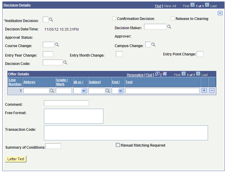 UCAS (Universities and Colleges Admissions Service) Decision Processing page (3 of 3)