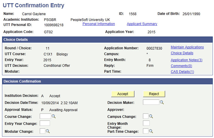 UTT (Universities and Colleges Admissions Service Teacher Training) Confirmation Entry page (1 of 3)